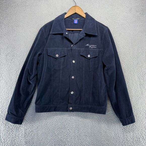 Zara Jacket Men's Large Blue Navy Corduroy Bomber Trucker Boxy Crop Pockets - Picture 1 of 10